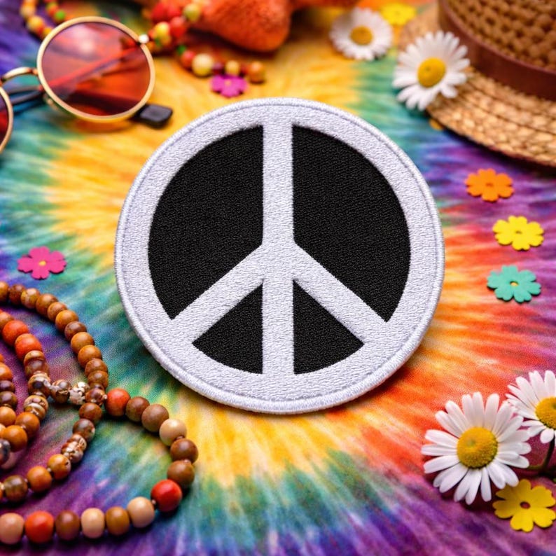 Peace Sign Patch/Iron-on Patch/Bohemian Style/Retro Music Festival Badge/Embroidered Sew-on Applique for Clothing Vest/Jacket Hats Backpack image 1