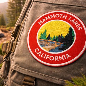 Parche de Mammoth Lakes, California, termoadhesivo, insignia de naturaleza, para camping y pesca, bordado para coser en ropa, chalecos, chaquetas y mochilas.