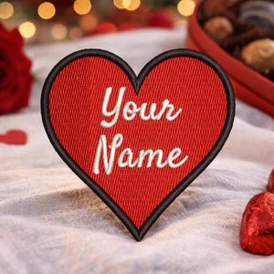 Custom "YOUR NAME" Personalized Valentine's Day Heart Embroidered Patch Iron-On/Sew-On Romance Sweetheart Gift Red Heart Girlfriend Love