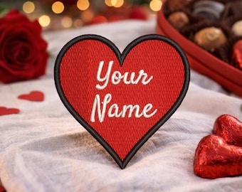 Custom "YOUR NAME" Personalized Valentine's Day Heart Embroidered Patch Iron-On/Sew-On Romance Sweetheart Gift Red Heart Girlfriend Love
