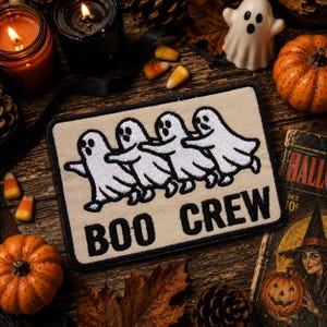 Iron-on Boo Crew Patch/Halloween Patch/Sew-on Applique for Costume/Cosplay/Jacket/Clothing/Ghost Patch/Spooky Patch/Funny Badge