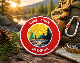 Lake Lanier Georgia Patch/Iron-on Patch/Nature Badge/Camping & Hiking/Fishing Fish/Souvenir Gift/Sew-on Applique for Clothing Vest Backpack