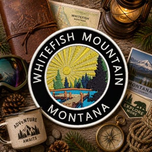 Whitefish Mountain Montana Patch/Iron-on Patch/Nature Badge/Camping & Hiking/Embroidered Sew-on Applique for Clothing Vest/Jacket Backpack