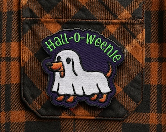 Weenie Hund Patch/Patch zum Aufbügeln/Halloween Kostüm/Dackel Geist/Lustiges Hundeliebhaber Geschenk/Aufnäher für Süßes oder Saures Tasche Kleidung Weste