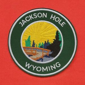 Jackson Hole Wyoming Patch Embroidered Iron-on/Sew-on Applique for Vest Clothing Vest Backpack, Nature Badge, Travel Souvenir, Mountain Lake