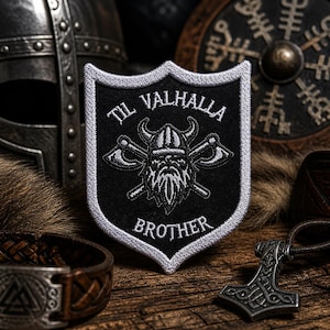 Till Valhalla Patch/Iron-on Patch/Viking Shield/Norse Warrior/Brotherhood Tribute/Sew-on Applique for Clothing Vest/Jacket Hats Backpack