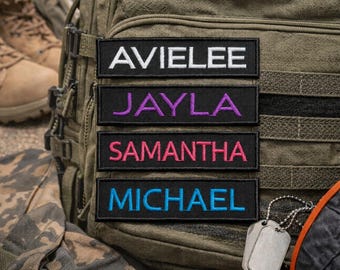 3 by 1 inch Name Patch Personalized Iron-On/Sew-On/Hook Backing - Embroidered Decorative Applique Patches for Vests Hats Backpacks