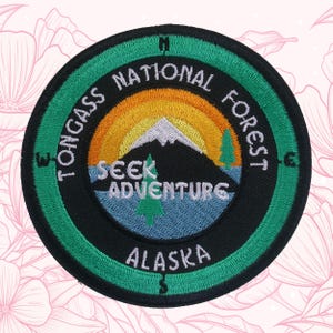 Tongass National Forest Compass Patch Embroidered Iron-on/Sew-on Applique for Vest Clothing Backpack, Alaska Hiking Souvenir Adventure Badge