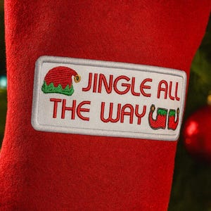 Jingle All The Way Patch Embroidered Iron On/Sew On Applique for Stockings Clothing and Crafts, Christmas Elf Shoes, Cookies Baking, Santa