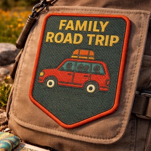 Custom Family Road Trip Patch/Iron On Patch/Perfect Retro Travel Souvenir for Family Trip/Sew-On Applique for Clothing Vest/Jacket Backpack