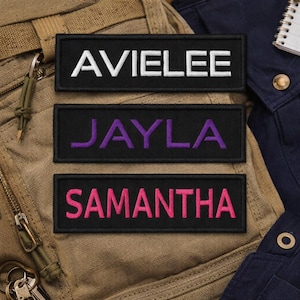 Custom Embroidered Name Patch – Personalized Text Patches | 3.5 by 1 inch Iron-On, Sew-On, Hook & Loop | For Jackets, Hats, Uniforms, Bags
