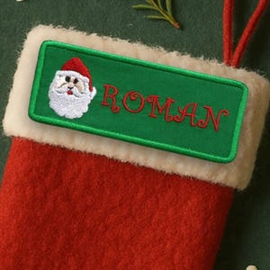 Custom Santa Christmas Name Tag Patch Embroidered Iron-on/Sew-on Applique for Stockings Clothing Gifts, Personalized Your Name, Candy Cane