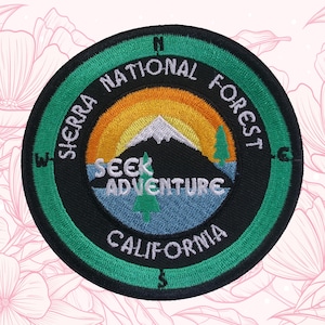 Sierra National Forest Compass Patch Embroidered Iron-on/Sew-on Applique for Vest Clothing Backpack, California Hiking Souvenir, Adventure