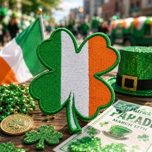 Lucky Clover Patch Iron On – Ireland Flag Shamrock Embroidered Patch – Irish Good Luck Charm Sew On Badge for Hat Backpack Jacket