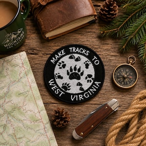 Parche "Haz tus rutas hacia Virginia Occidental" / Parche termoadhesivo / Recuerdo de viajes y lugares / Aplique bordado para coser en ropa, chalecos, chaquetas, sombreros y mochilas.