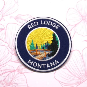 Red Lodge Montana Patch Embroidered Iron-on/Sew-on Applique for Vest Clothing Vest Backpack, Nature Badge, Travel Souvenir, Alpine Lake View