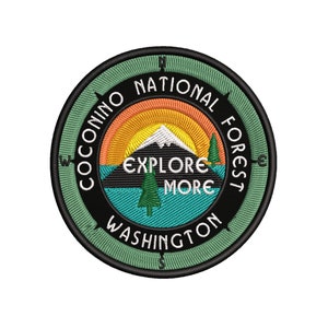 Coconino National Forest Washington 3.5" Embroidered Patch Iron On/Sew On Nature Emblem Travel Souvenir Retro Gift for Clothing Vest Jeans