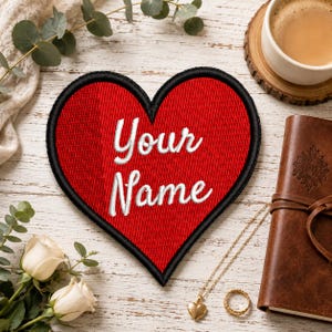 Custom Name Heart Patch/Personalized Text/Iron-on Patch/Love Emblem, Valentine Gift/Embroidered Sew-on Applique for Clothing Jacket Backpack