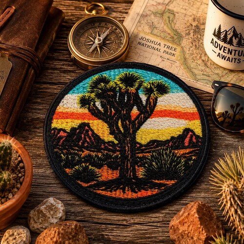 Joshua-Tree-Park-Aufnäher/Aufbügelbarer Aufnäher/Kalifornisches Souvenirgeschenk/Mojave-Wüste/Natur-Abzeichen/Aufnähbare Applikation für Kleidung, Hüte, Rucksäcke