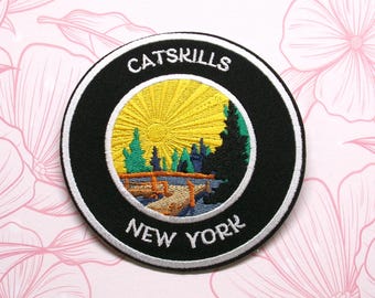 Catskills New York Patch Embroidered Iron On/Sew On Applique for Clothing Vest Backpack Camping Gear, Forest Preserve, NY Nature Mountain