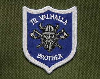 Till Valhalla Patch Embroidered Iron-on/Sew-on Applique for Vest Jacket Backpack Gear, Viking Shield, Norse Warrior, Brotherhood Tribute