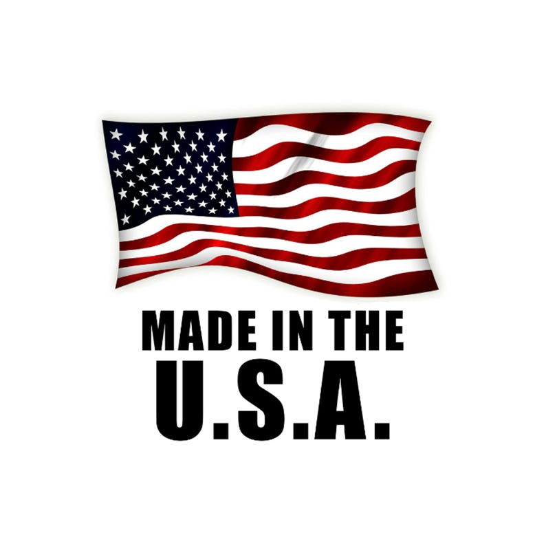 May include: A red, white, and blue American flag waving in the wind with the text "Made in the U.S.A."