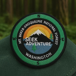Mt. Baker-Snoqualmie Compass Patch Embroidered Iron-on/Sew-on Applique for Vest Clothing Backpack Washington Hiking Souvenir Adventure Badge