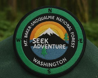 Mt. Baker-Snoqualmie Compass Patch Embroidered Iron-on/Sew-on Applique for Vest Clothing Backpack Washington Hiking Souvenir Adventure Badge