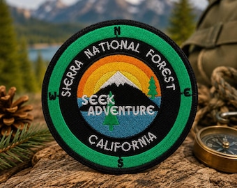 Sierra National Forest-patch/opstrijkpatch/kompas souvenir/Bergnatuurbadge/wandelen/geborduurde opnaaibare appliqué voor kledingrugzak