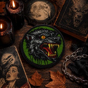 Infekterad varg lapp/stryklapp/Halloween kostymdekor/zombie mardröm/muterat läskigt djur/sydd applikation för kläder jacka ryggsäck