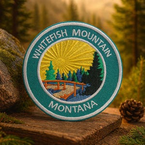 Whitefish Mountain Montana Patch Embroidered Iron-on/Sew-on Applique for Vest Clothing Vest Backpack, Nature Badge, Travel Souvenir, Lake