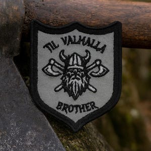 Till Valhalla Patch Embroidered Iron-on/Sew-on Applique for Vest Jacket Backpack Gear, Viking Shield, Norse Warrior, Brotherhood Tribute