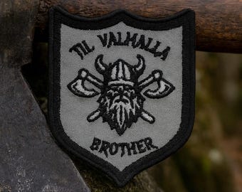 Till Valhalla Patch Embroidered Iron-on/Sew-on Applique for Vest Jacket Backpack Gear, Viking Shield, Norse Warrior, Brotherhood Tribute