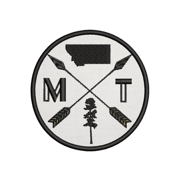 Arrow Tree Montana Adventure 3.5" Embroidered Patch Iron-On Custom Decorative Applique / Nature Badge Emblem / Wander Explore Camp Trails