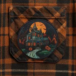 Parche de casa embrujada/parche termoadhesivo/disfraz de Halloween/mansión espeluznante/parches infantiles/aplicación para coser en ropa, mochilas, chalecos y chaquetas.