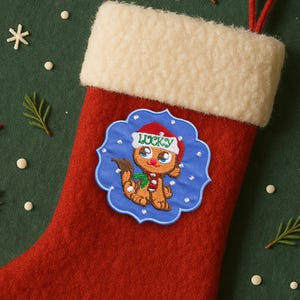 Etiqueta navideña personalizada con nombre, parche bordado para planchar o coser, ideal para calcetines, ropa y manualidades. Etiqueta de regalo personalizada, etiqueta para mascota familiar.