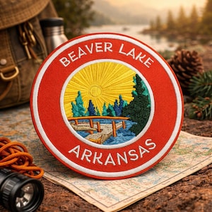 Patch Beaver Lake Arkansas/Pièce thermocollante/insigne nature/quai du lac/souvenir de voyage/appliqué brodé à coudre pour vêtements gilet sac à dos chapeaux