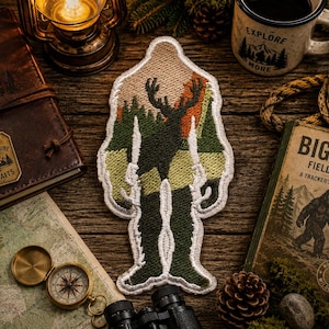 Bigfoot Patch/Iron-On Patch/Paranormal Badge/Sasquatch Cryptid/National Parks/Elk Mountain Forest/Embroidered Sew-On Applique for Clothing