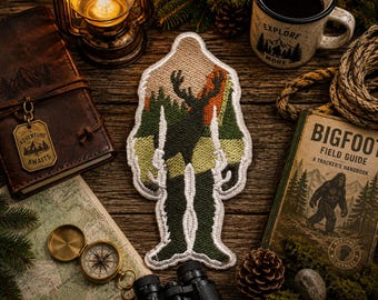 Bigfoot Patch/Iron-On Patch/Paranormal Badge/Sasquatch Cryptid/National Parks/Elk Mountain Forest/Embroidered Sew-On Applique for Clothing
