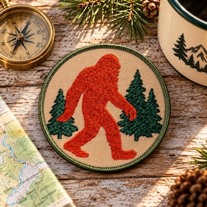 Bigfoot in the Forest Patch/Iron-On Patch/Paranormal Badge/Sasquatch Cryptid Myth/Embroidered Sew-On Applique for Clothing Vest Hat Backpack