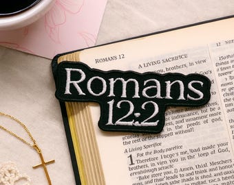 Toppa con versetto biblico Romani 12:2/Toppa termoadesiva/Fede religiosa/Motociclisti cristiani/Applicazione ricamata da cucire per abbigliamento, gilet, giacche e cappelli
