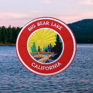 Big Bear Lake Patch Gesticktes Kalifornien Aufnäher zum Aufbügeln / Aufnähen für Weste Kleidung Weste Rucksack, Natur Abzeichen, Reiseandenken, See Dock