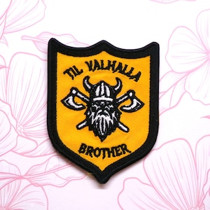 Till Valhalla Patch Embroidered Iron-on/Sew-on Applique for Vest Jacket Backpack Gear, Viking Shield, Norse Warrior, Brotherhood Tribute