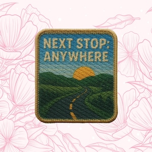Iron On Road Trip Adventure Patch/Sew On Applique for Jackets/Backpacks/Hats/Retro Travel Patch/Highway Scenic Road Gift for Travelers