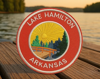 Lake Hamilton Arkansas Souvenir Patch/Iron-on Patch/Nature Badge/Camping & Hiking/Fishing/Sew-on Applique for Clothing Vest/Jacket Backpacks