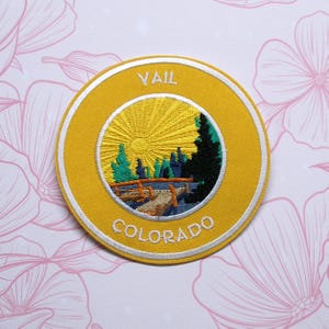 Vail Colorado Patch Embroidered Iron-on/Sew-on Applique for Vest Clothing Vest Backpack, Nature Badge, Travel Souvenir, Lake Dock Trees