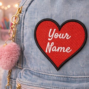 Custom Name Heart Patch/Personalized Text/Iron-on Patch/Love Emblem, Valentine Gift/Embroidered Sew-on Applique for Clothing Jacket Backpack