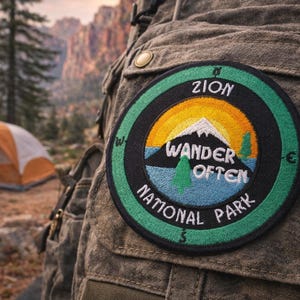 Zion National Park Patch/Iron-on Patch/Utah Souvenir/Compass Direction/Hiking Gift/Embroidered Sew-on Applique for Clothing Jacket Backpack