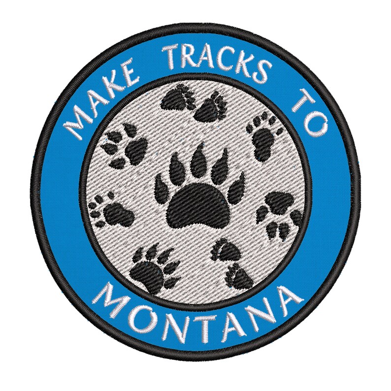 Make Tracks to Montana 3.5 Embroidery Iron onSew-onHook Backing Decorative Patches Vacation Souvenir Travel Adventure Novelty Theme