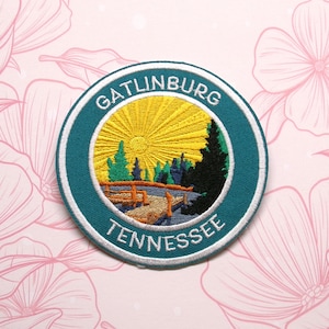 Gatlinburg Tennessee Patch Embroidered Iron On/Sew On Applique for Clothing Vest Backpack Camping Gear, Smoky Mountains, TN Nature Trail
